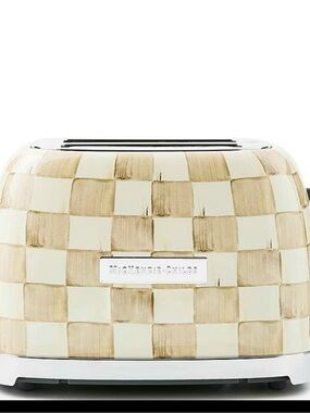 Brand New in Box MacKenzie-Childs Cream and Tan Checkered Toaster